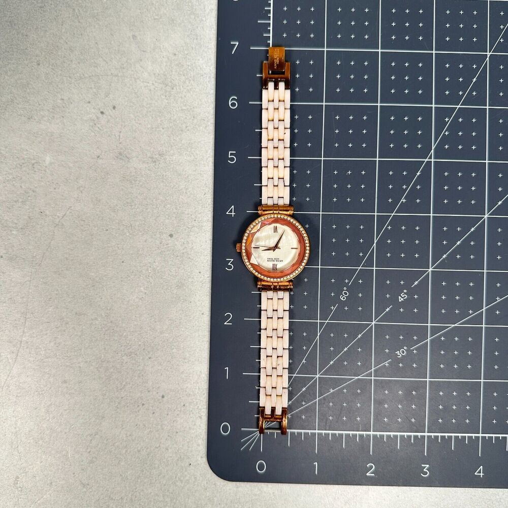 Anne Klein Watch Women 32mm Faceted Crystal MOP Dial Light Pink Band New Battery - Picture 11 of 11